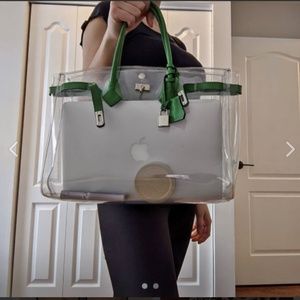 mon autre sac cabas crystal pvc and green leather